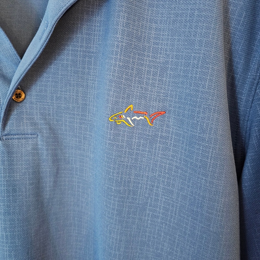 Greg Norman XXL Blue Polo Shirt Play Dry Golf Colorful Shark Logo Menswear - Picture 2 of 6